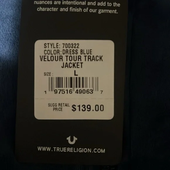 Dress Blue Velour Tour Track Jacket